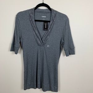 NWT Express V-Neck Top Gray Half Sleeve Large